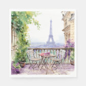 Serviette En Papier Aquarelle Tour Eiffel Paris Café français (Devant)