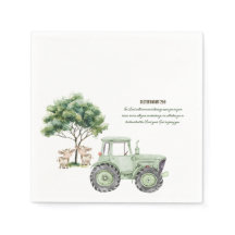 Aquarelle Tracteur vert Baby shower de ferme Napki