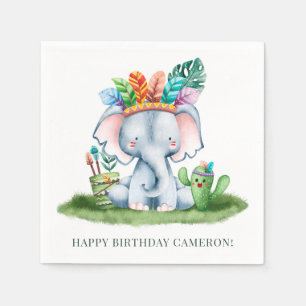 Serviette En Papier Aquarelle Tribal Elephant Safari Joyeux anniversai