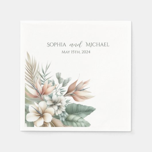 Serviette En Papier Aquarelle Tropical Elégance Mariage - Napkins (Devant)