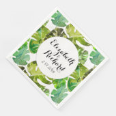 Serviette En Papier Aquarelle Tropical Feuille mariage monogramme (Coin)