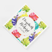 Serviette En Papier Aquarelle Tropical Feuille mariage monogramme (Coin)