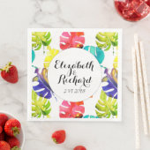 Serviette En Papier Aquarelle Tropical Feuille mariage monogramme (En situation)