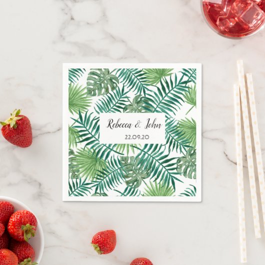 Serviette En Papier Aquarelle Tropical Feuille Mariage papier Napkin (En situation)