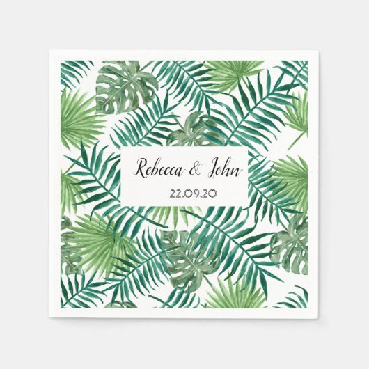 Serviette En Papier Aquarelle Tropical Feuille Mariage papier Napkin (Devant)