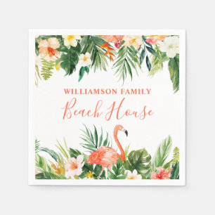 Serviette En Papier Aquarelle Tropical Floral Beach House Coral