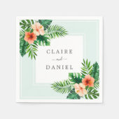 Serviette En Papier Aquarelle Tropical Floral Mint Vert Mariage (Devant)