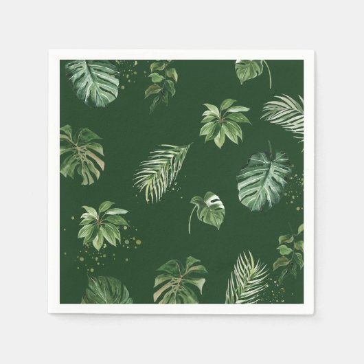 Serviette En Papier Aquarelle Tropical Green Foliage Feuille (Devant)