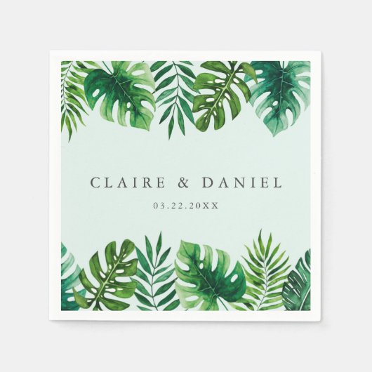 Serviette En Papier Aquarelle Tropical Green Mint Mariage vert (Devant)