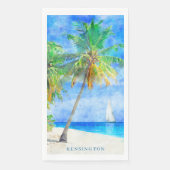 Serviette En Papier Aquarelle Tropical Island Beach Palm Tree (Devant)