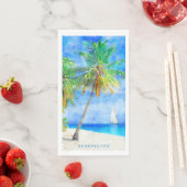 Serviette En Papier Aquarelle Tropical Island Beach Palm Tree (En situation)