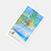 Serviette En Papier Aquarelle Tropical Island Beach Palm Tree (Coin)