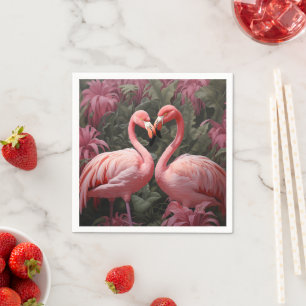 Serviette En Papier Aquarelle Tropical Rose Flamant rose Romance