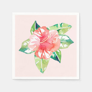 Serviette En Papier Aquarelle Tropical Rose Hibiscus Élégant Floral
