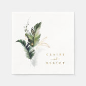 Serviette En Papier Aquarelle tropicale Mariage or de feuillage (Devant)