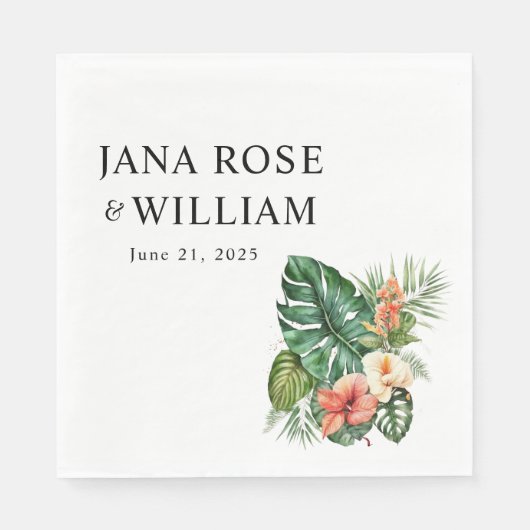 Serviette En Papier Aquarelle tropicale Mariage plat (Devant)