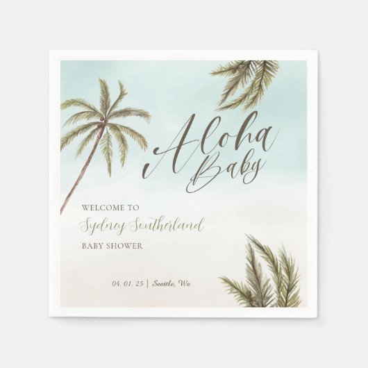 Serviette En Papier Aquarelle tropicale Palm Trees Baby shower Bienven (Devant)