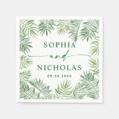 Serviette En Papier Aquarelle tropicale palme script mariage (Devant)