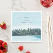 Serviette En Papier Aquarelle tropicale Palms & Mariage de plage (En situation)