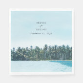 Serviette En Papier Aquarelle tropicale Palms & Mariage de plage (Devant)