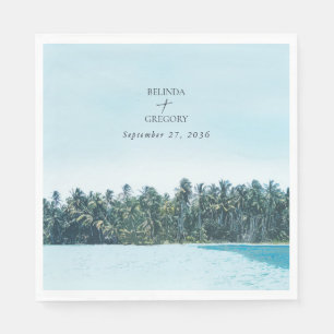 Serviette En Papier Aquarelle tropicale Palms & Mariage de plage