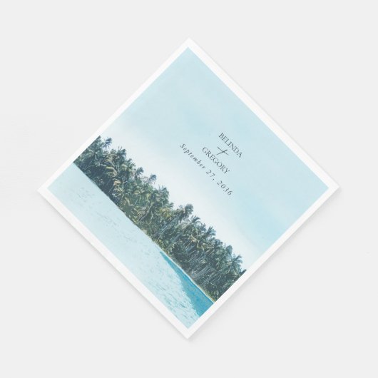 Serviette En Papier Aquarelle tropicale Palms & Mariage de plage (Coin)