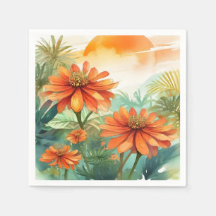 Serviette En Papier Aquarelle tropicale Tithonia exotique