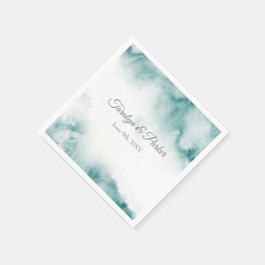 Serviette En Papier Aquarelle Turquoise douce Cadre Abstrait (Coin)