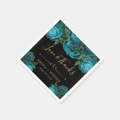 Serviette En Papier Aquarelle Turquoise et doré Rose Mariage (Coin)