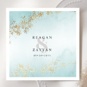 Serviette En Papier Aquarelle turquoise et or