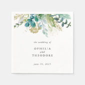 Serviette En Papier Aquarelle turquoise Mariage botanique Monogramme (Devant)