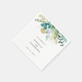 Serviette En Papier Aquarelle turquoise Mariage botanique Monogramme (Coin)