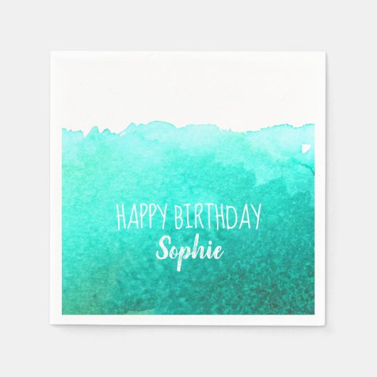Serviette En Papier Aquarelle turquoise mignonne Joyeux anniversaire p (Devant)