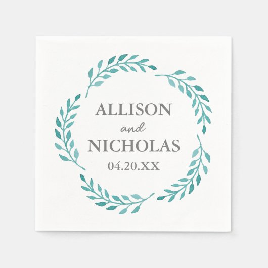 Serviette En Papier Aquarelle Turquoise simple Vine botanique Mariage  (Devant)