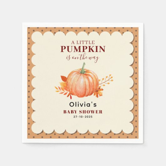 Serviette En Papier Aquarelle un Baby shower d'automne un peu Citrouil (Devant)