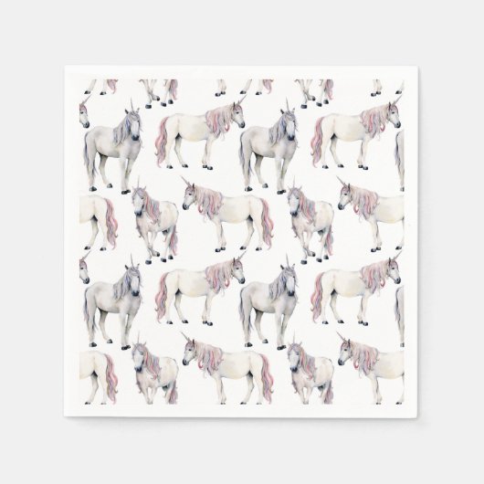 Serviette En Papier Aquarelle Unicorn Fairy Tale Motif (Devant)