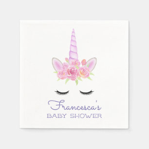 Serviette En Papier Aquarelle Unicorn Fleurs Baby shower
