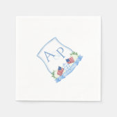 Serviette En Papier Aquarelle USA Drapeau Bleu Blanc Mariage Crest Par (Devant)