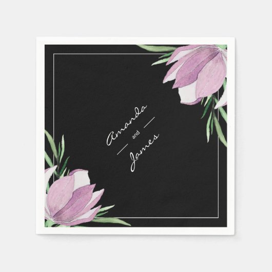 Serviette En Papier Aquarelle végétale violette Magnolia (Devant)