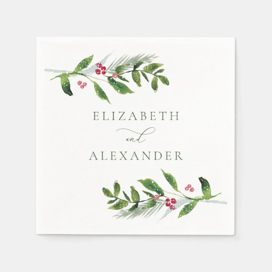 Serviette En Papier Aquarelle Végétation hivernale Noël moderne (Devant)