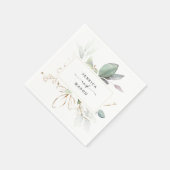 Serviette En Papier Aquarelle Verdure avec Mariage Sage et Or (Coin)