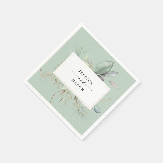Serviette En Papier Aquarelle Verdure avec Sage et Mariage Or Nap (Coin)