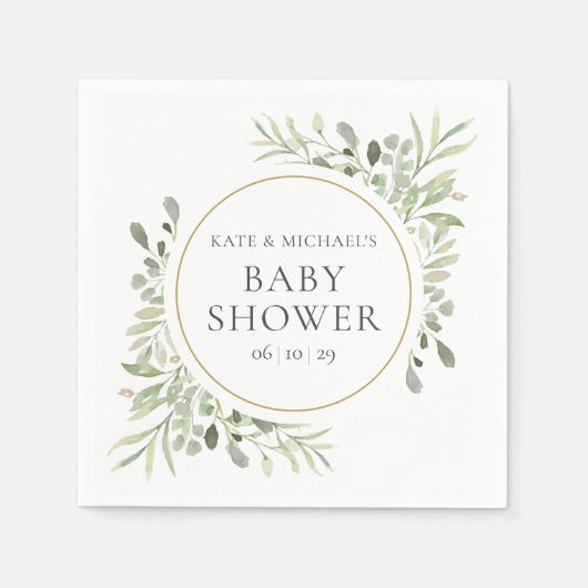 Serviette En Papier Aquarelle Verdure Baby shower Floral (Devant)
