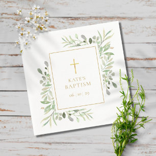 Serviette En Papier Aquarelle Verdure Baptême Christening