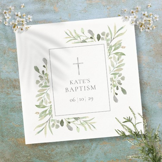 Serviette En Papier Aquarelle Verdure Baptême Christening
