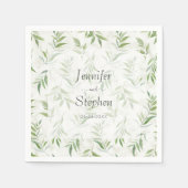 Serviette En Papier Aquarelle Verdure et Mariage en marbre (Devant)
