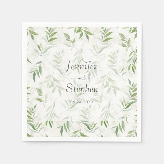 Serviette En Papier Aquarelle Verdure et Mariage en marbre (Devant)