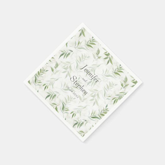 Serviette En Papier Aquarelle Verdure et Mariage en marbre (Coin)