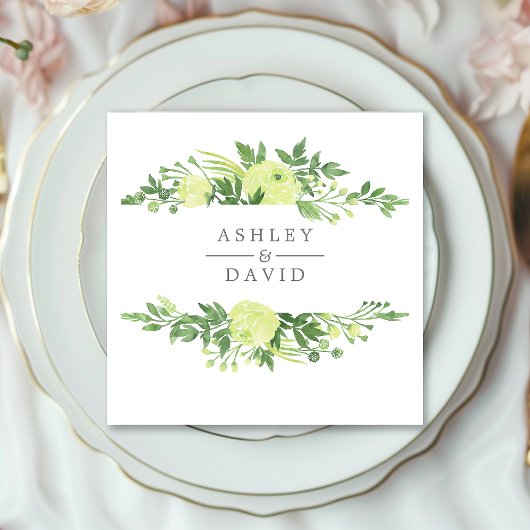 Serviette En Papier Aquarelle Verdure Jardin Floral Mariage Foliage