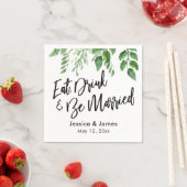 Serviette En Papier Aquarelle Verdure Mangez, buvez et soyez mariés (En situation)